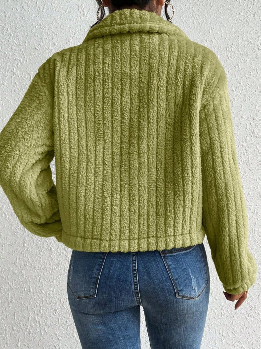 Mint Green Casual Women's Minimalist Fluffy Jacket - Picture 2 of 7